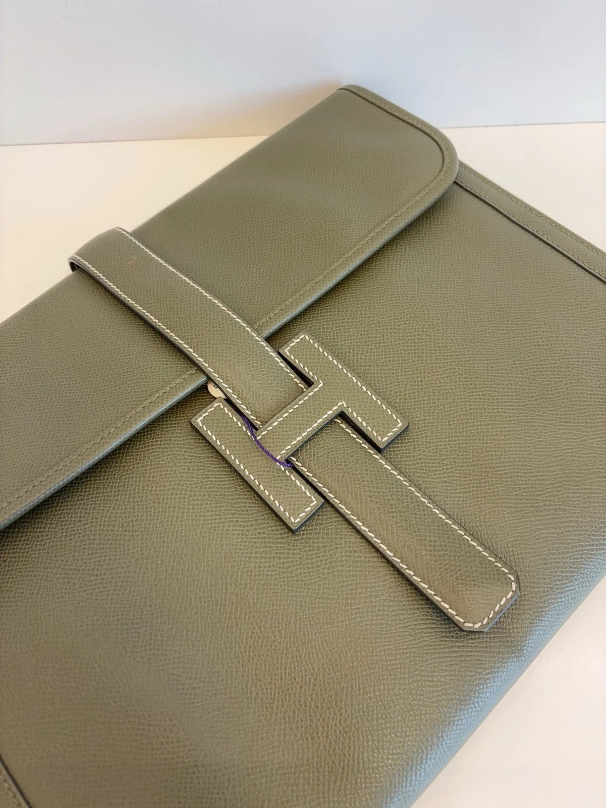 Hermes Jige Clutch Epsom Green H-Style Flap Closure Unisex Fashion