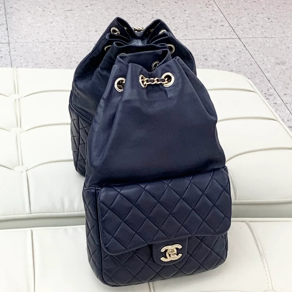 Chanel Backpack Lambskin Chain Navy Gold Hardware Women S