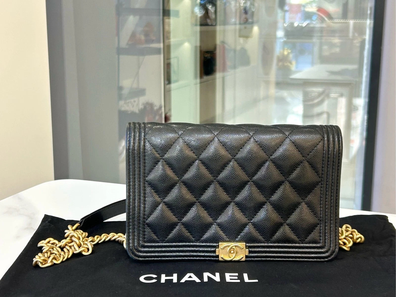 CHANEL Leboy Black Gold WOC Crossbody Bag For Women
