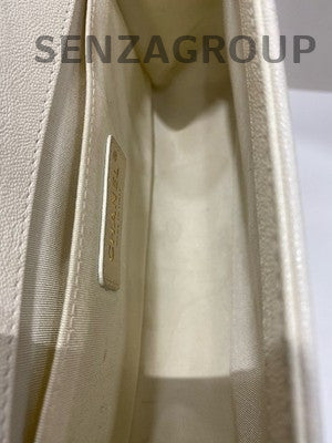Chanel Le Boy Medium White Gold Calfskin Chain Shoulder Crossbody Bag