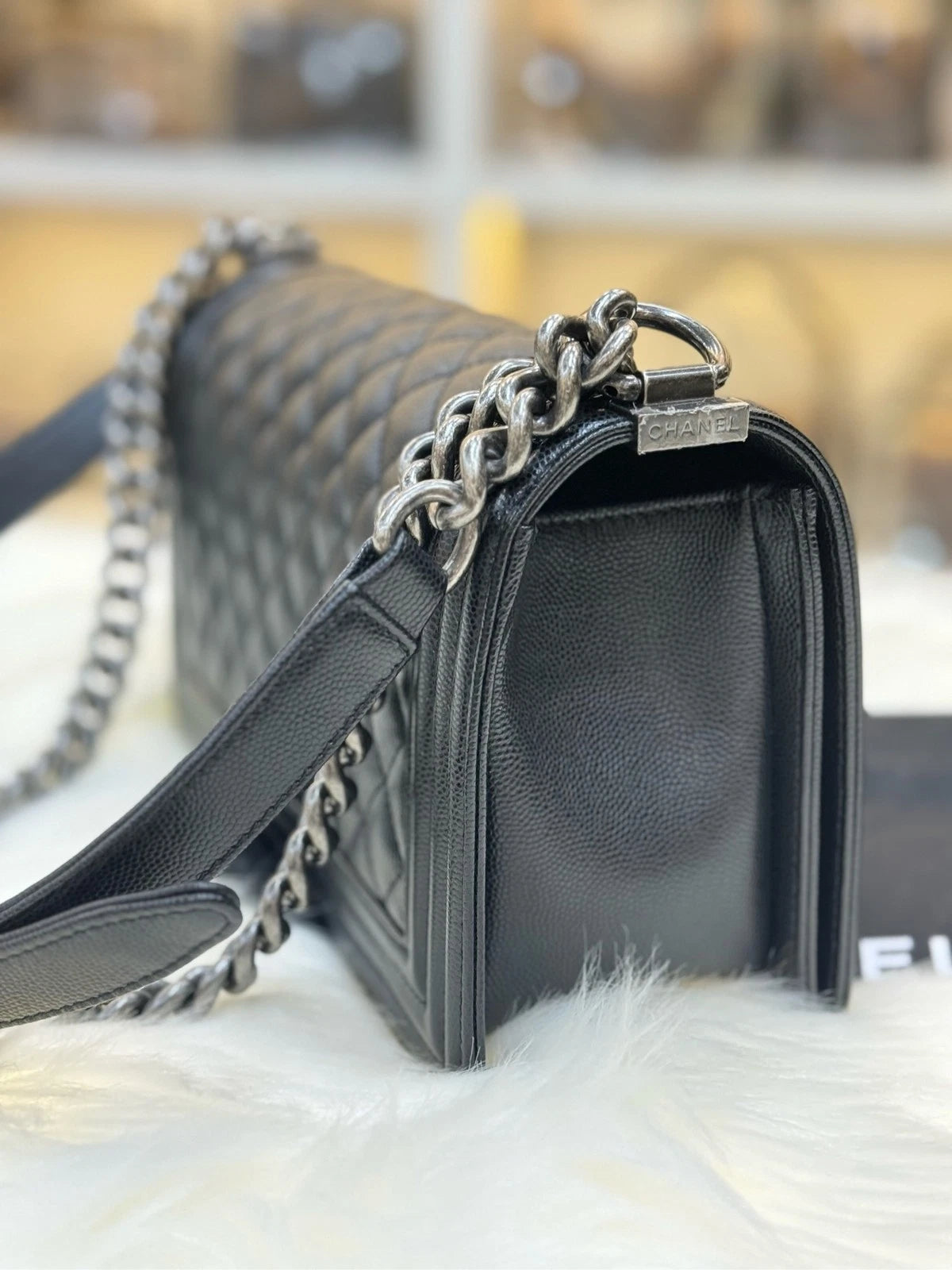 CHANEL Leboy Medium Black Silver Hardware Shoulder Bag For Women