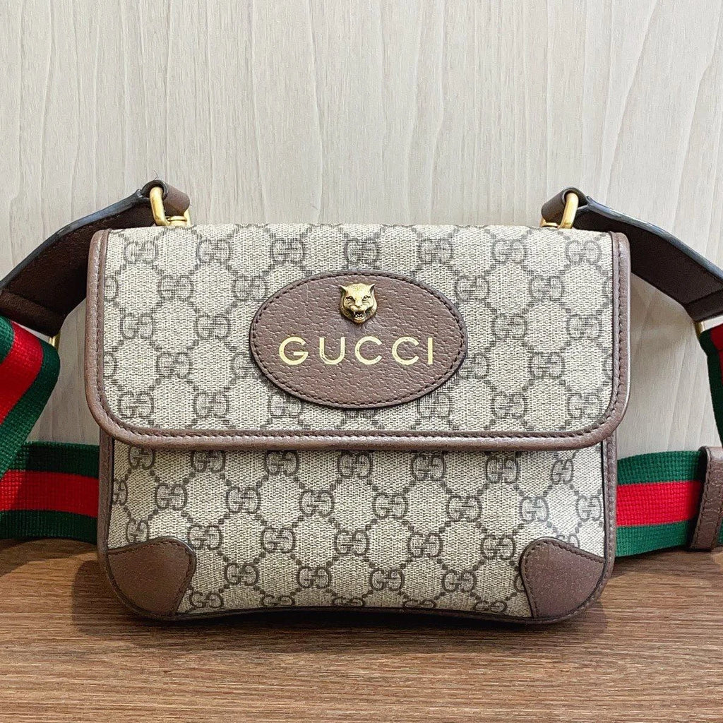 Gucci Double-sided Tiger Head Belt Bag Daily Casual Brown GG Supreme