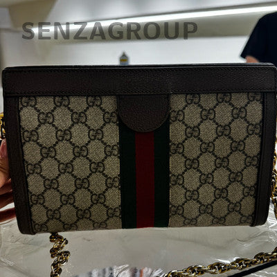 Gucci Ophidia Beige Brown Chain Shoulder Crossbody Bag Women Classic
