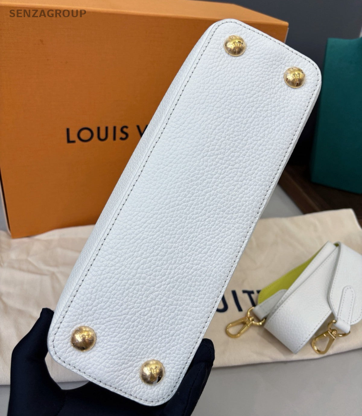Louis Vuitton Capucines BB Top Handle Bag Crossbody White Gold Women Classic