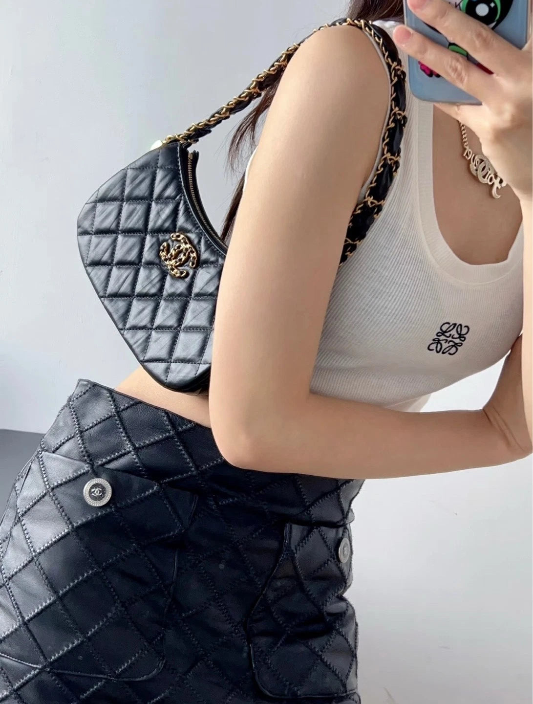 CHANEL Small Hobo Shoulder Bag Black Gold For Women
