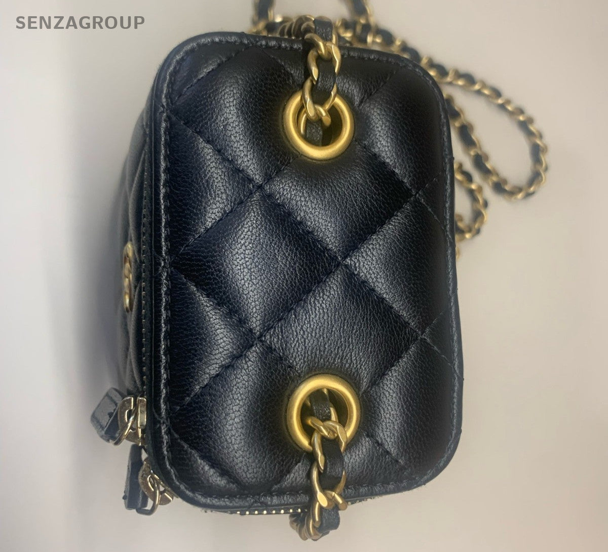 Chanel Diamond Box Chain Shoulder Bag Crossbody Black Gold Women Classic