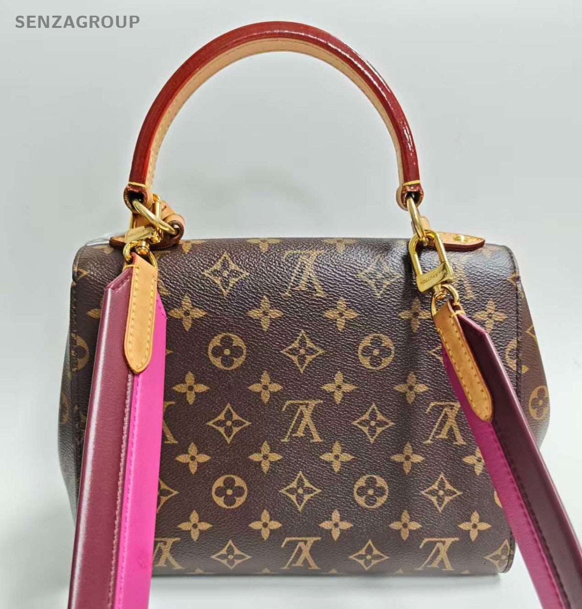 Louis Vuitton Cluny BB Monogram Top Handle Bag Crossbody Brown Gold Women