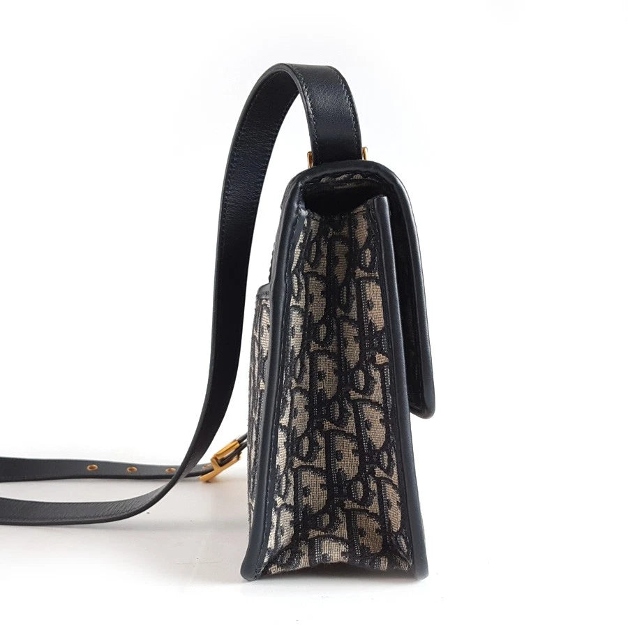 Christian Dior 30Montaigne MM Oblique Canvas Navy Shoulder Bag Crossbody GHW
