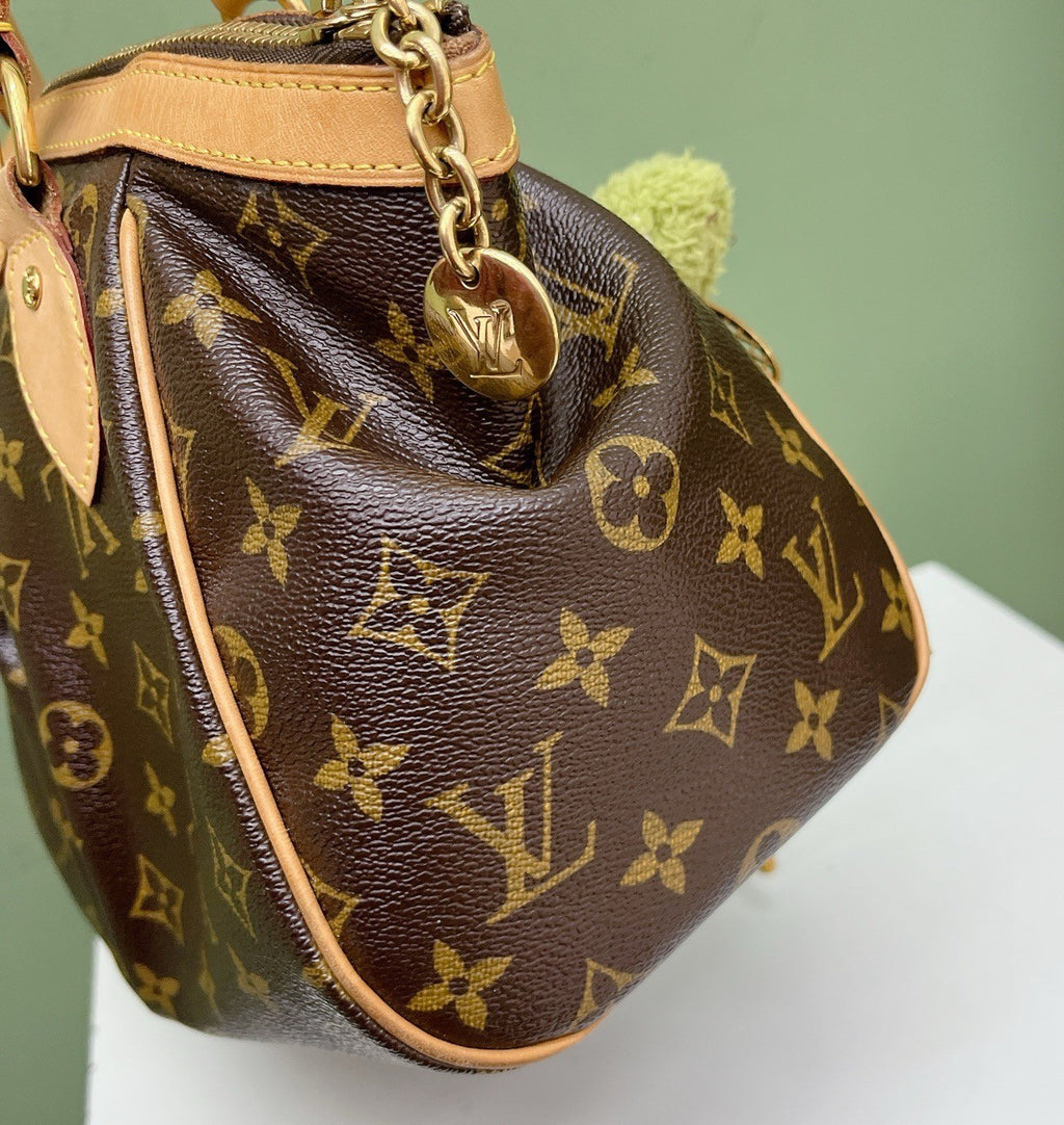 Louis Vuitton Tivoli Monogram Canvas Top Handle Bag Brown Gold Women Classic
