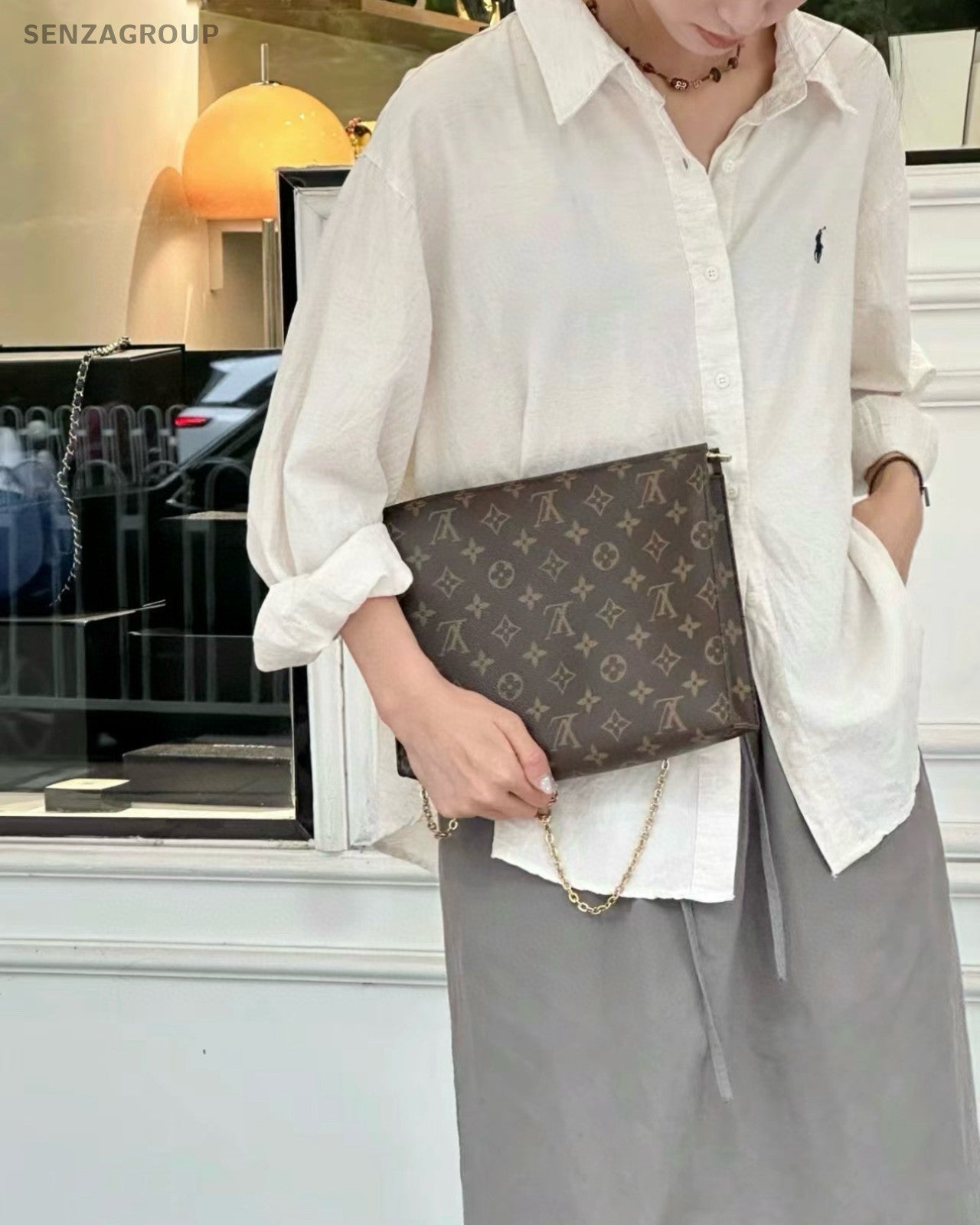 Louis Vuitton Monogram Clutch Handbag Toiletry bag Brown