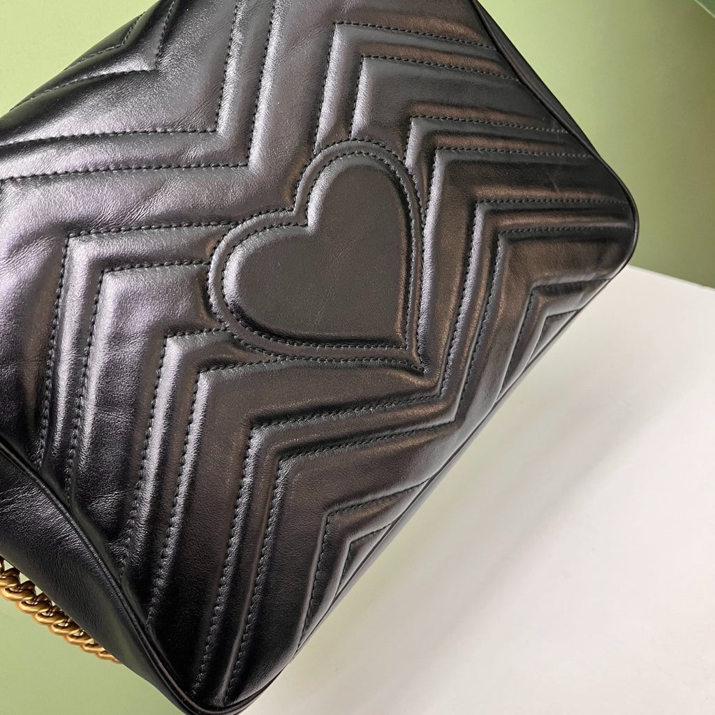 Gucci Marmont Messenger Bag Chain 2Way Top Handle Crossbody Black Gold Women