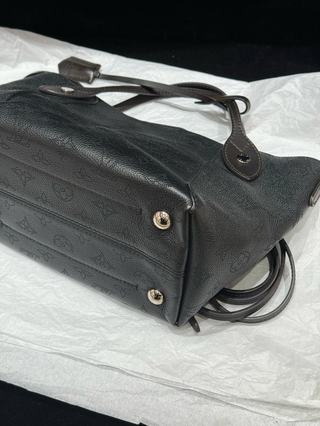 Louis Vuitton Hina Calfskin Top Handle Crossbody Black Silver Women Classic