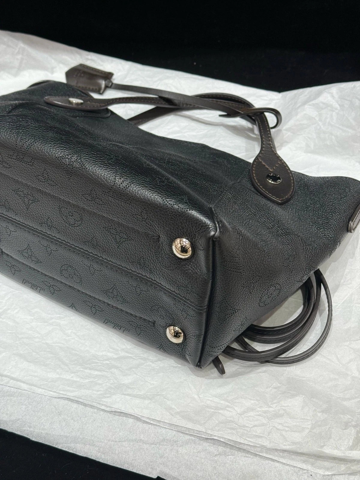 Louis Vuitton Hina Calfskin Top Handle Crossbody Black Silver Women Classic