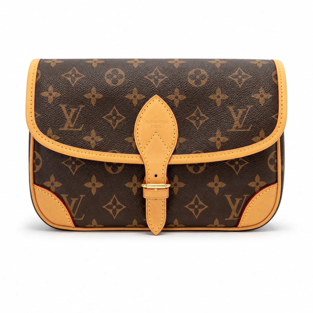 Louis Vuitton Diane Monogram Canvas Shoulder Crossbody Bag Brown Gold Buckle