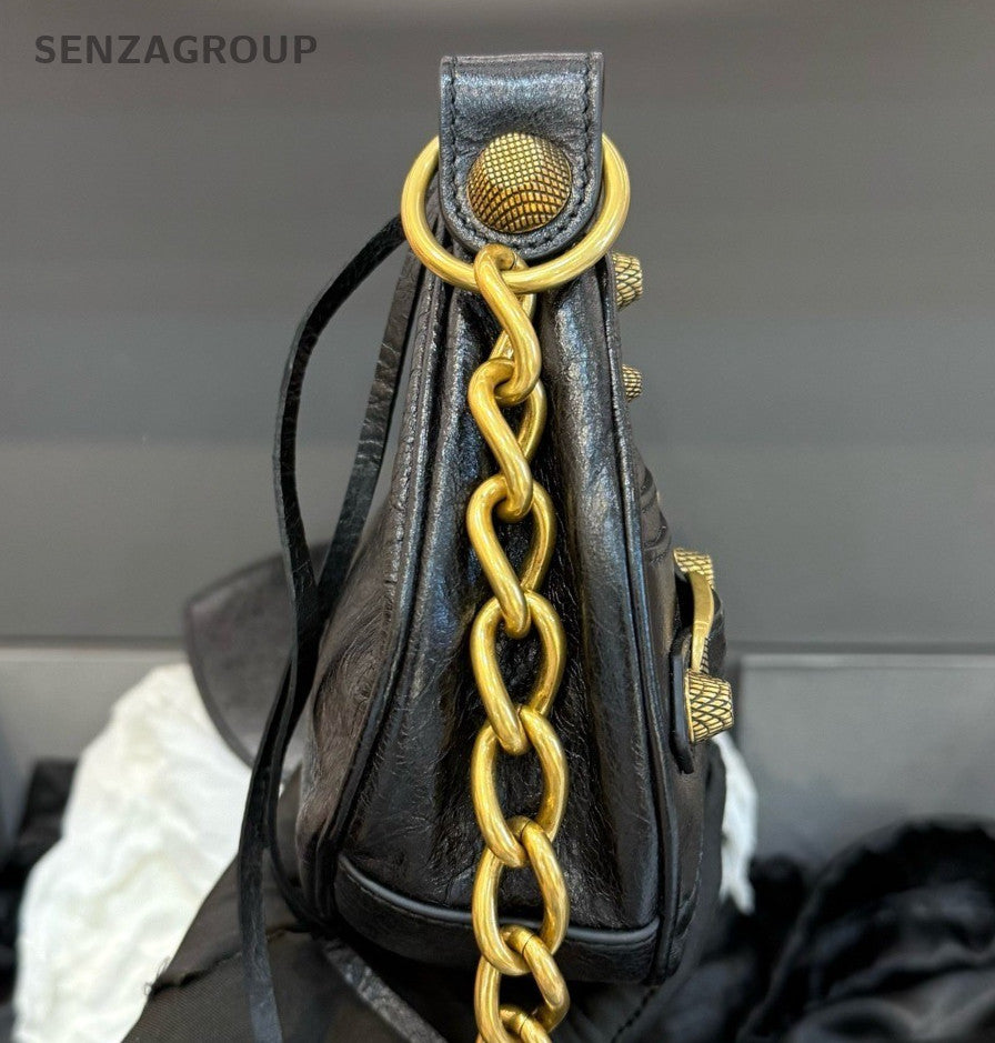 Balenciaga Le City Chain Shoulder Bag Black Gold Women Classic Fashion