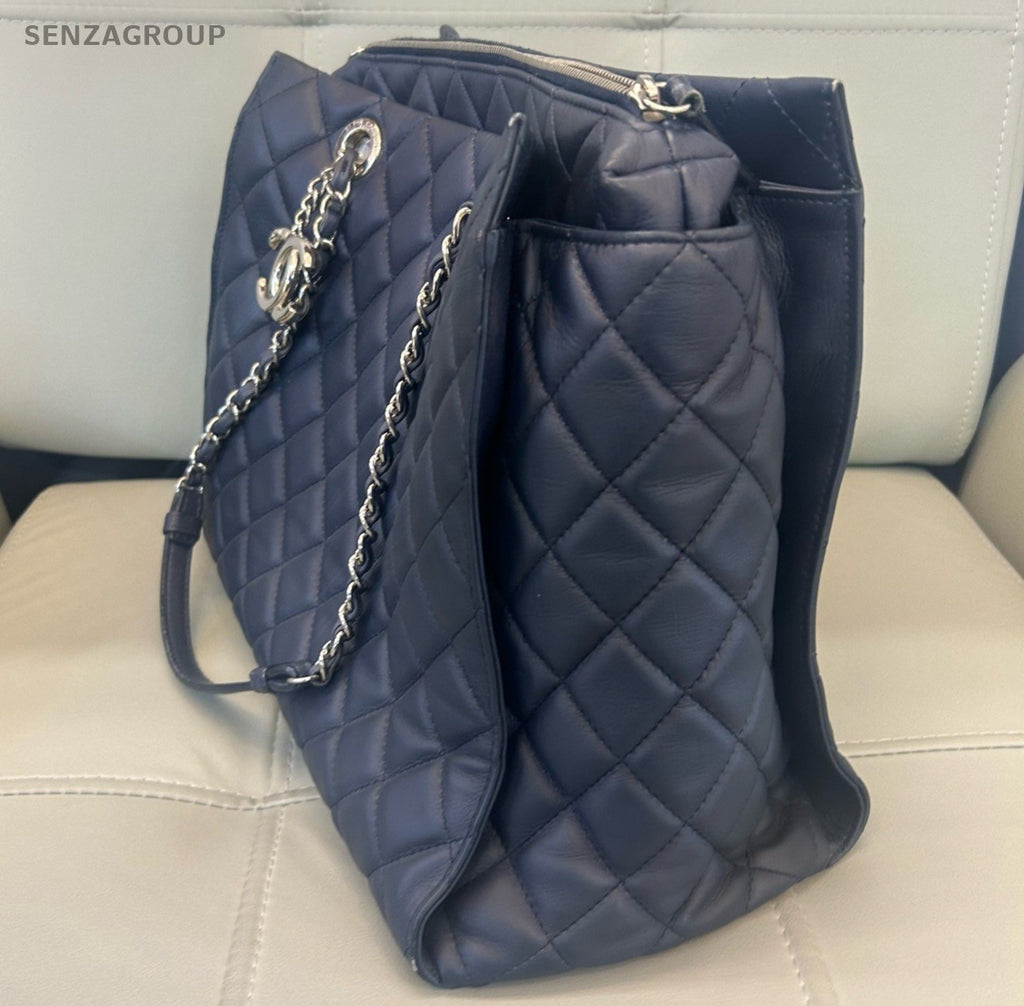 Chanel Tote Chain Handbag Shoulder Bag Diamond Blue Silver Women Classic
