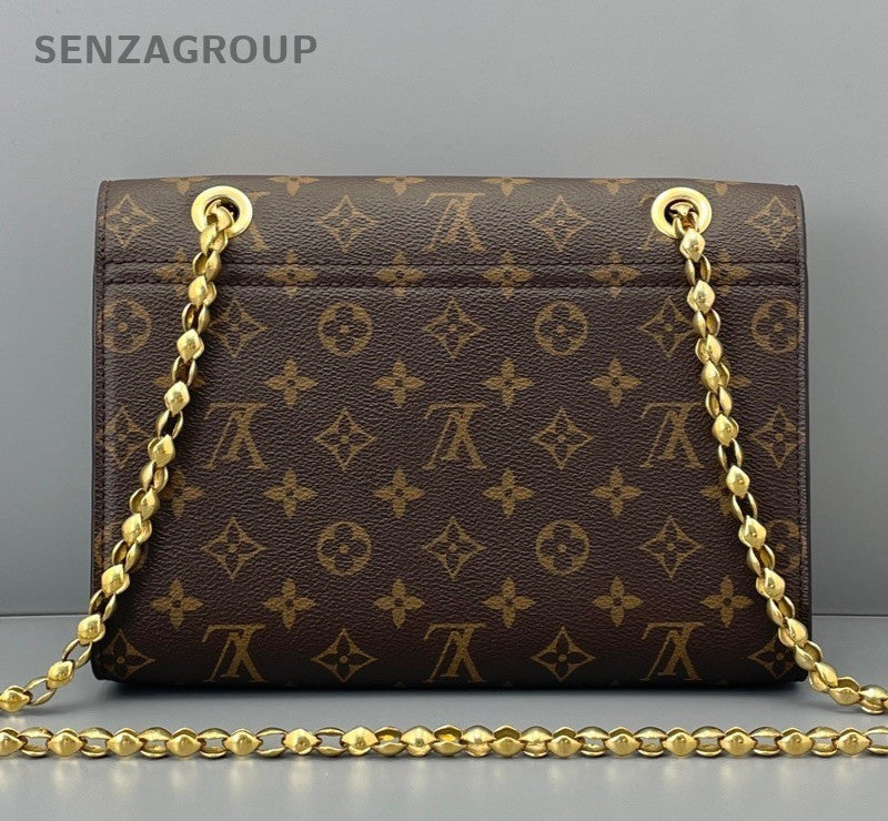 Louis Vuitton Victoire Monogram Chain Shoulder Bag Crossboy Brown Gold Women