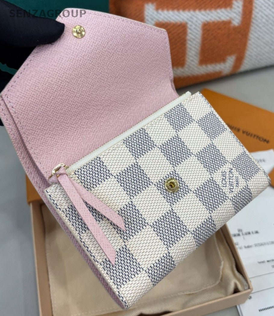 Louis Vuitton Damier Wallet White Pink Gold Used Women Classic Designer