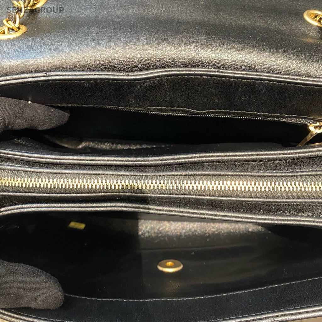 Chanel Chain 2Way Crossbody Shoulder Bag Black Gold Women Classic