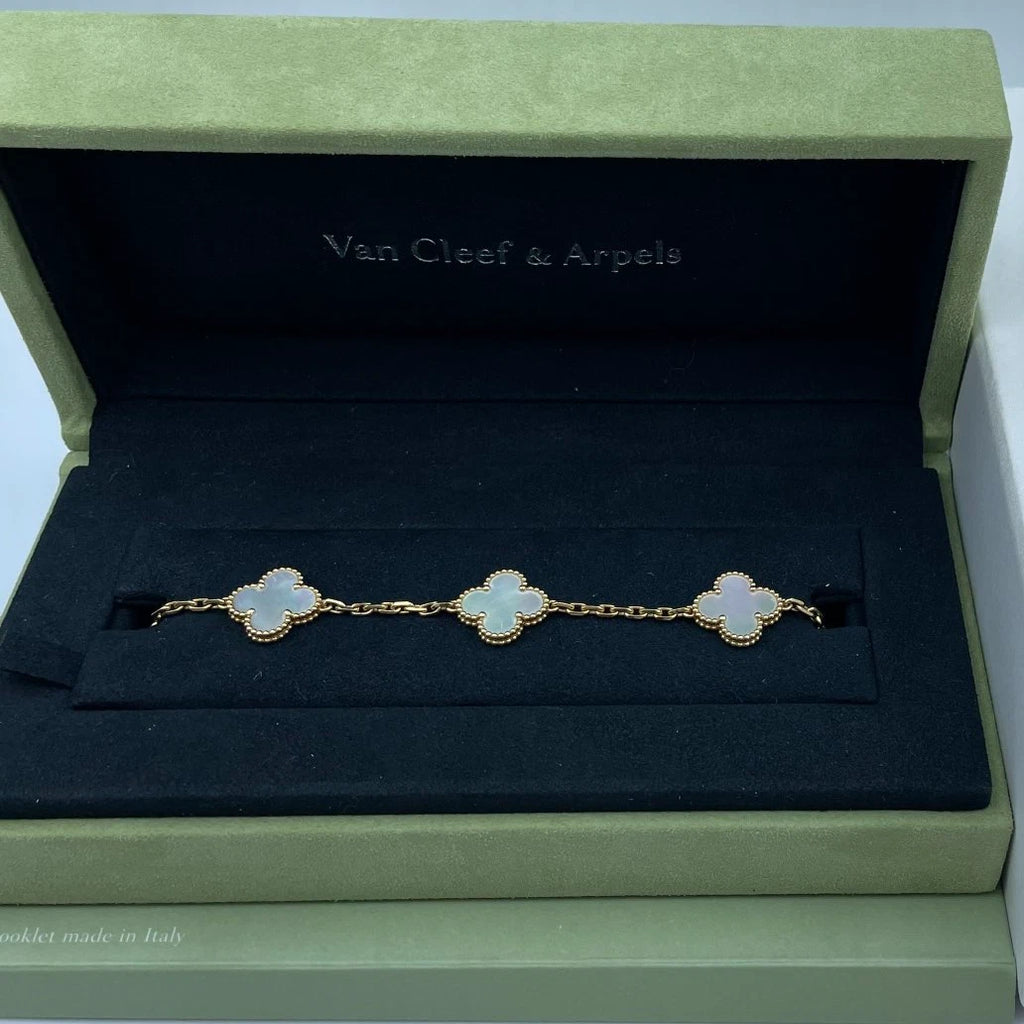 Van Cleef &amp; Arpels Vintage Alhambra Bracelet Yellow Gold 5 Motif Mother Of Pearl