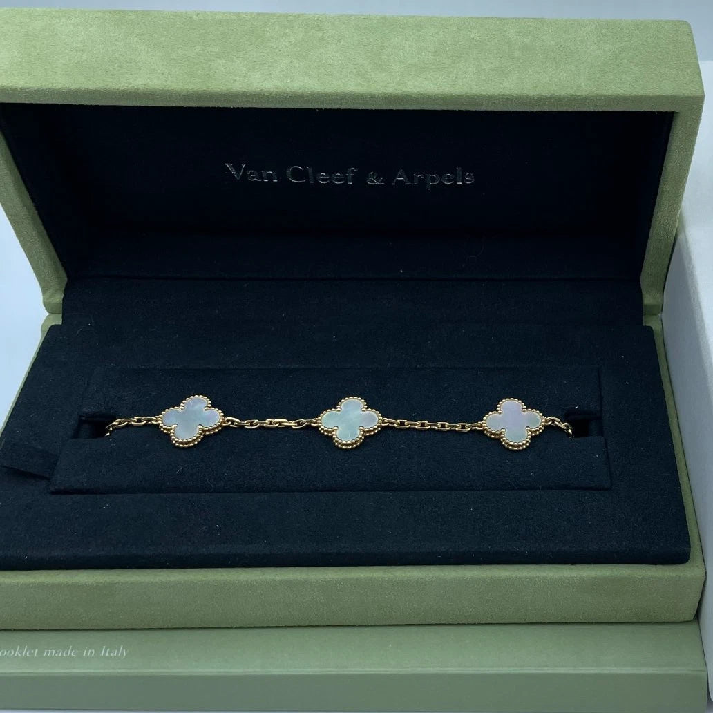 Van Cleef &amp; Arpels Vintage Alhambra Bracelet Yellow Gold 5 Motif Mother Of Pearl