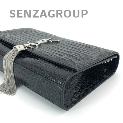 YSL Saint Laurent Black Silver Tassel Chain Shoulder Crossbody Bag