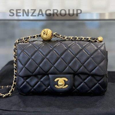 Chanel CF Gold Ball Mini Flap Bag Lambskin Shoulder Bag for Women