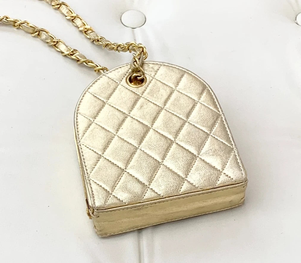 CHANEL Vintage Calfskin Gold Shoulder Bag Crossbody Bag Women S
