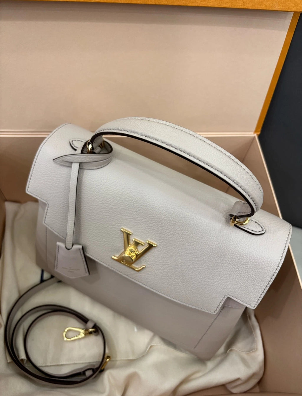 Louis Vuitton Lock Me Ever Medium Top Handle Bag Grey Gold Women Classic