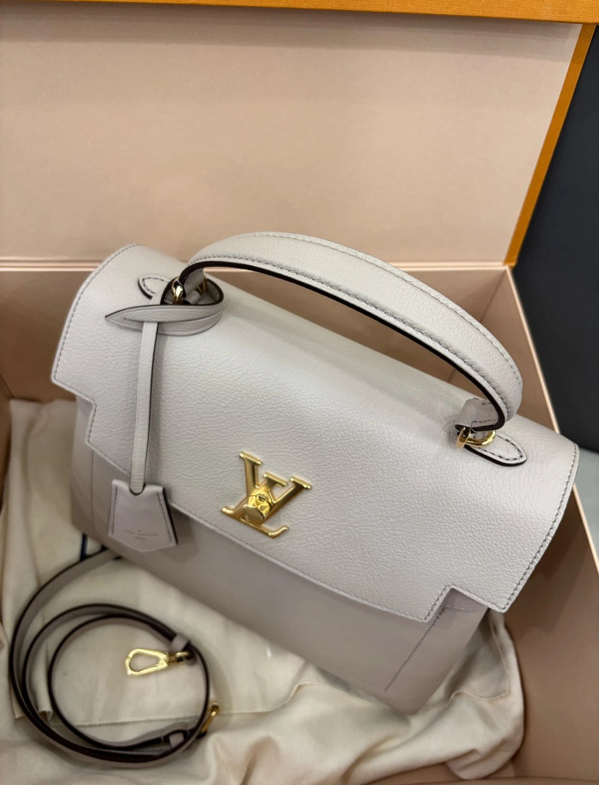 Louis Vuitton Lock Me Ever Medium Top Handle Bag Grey Gold Women Classic