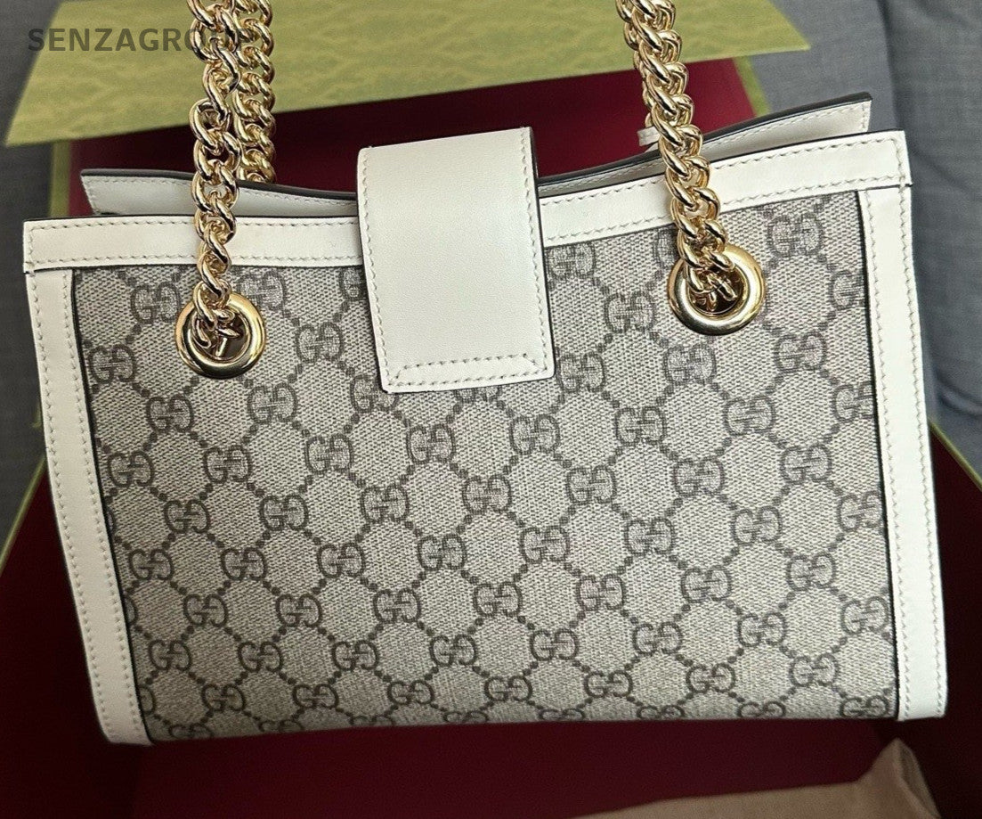 Gucci Padlock PM Chain Shoulder Bag White Beige Gold Women Classic Fashion