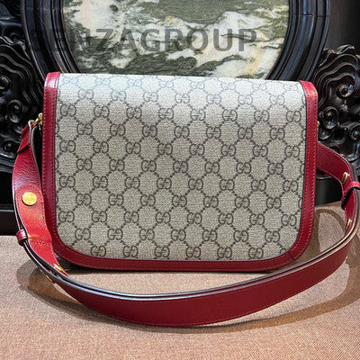 Gucci 1955 Horsebit Medium Shoulder Bag Red Beige Classic Women