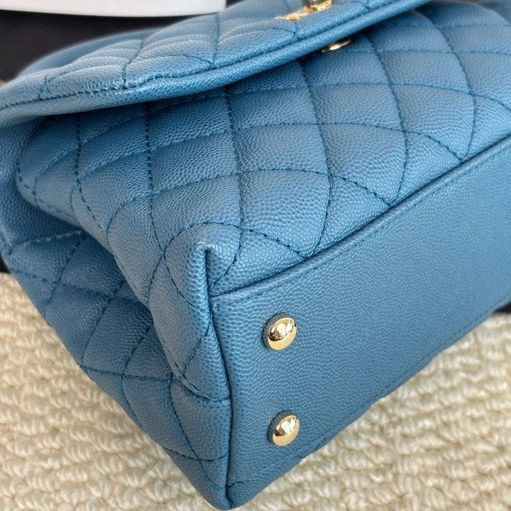 Authentic CHANEL Denim Blue Coco Handle Small Top Handle Bag For Women
