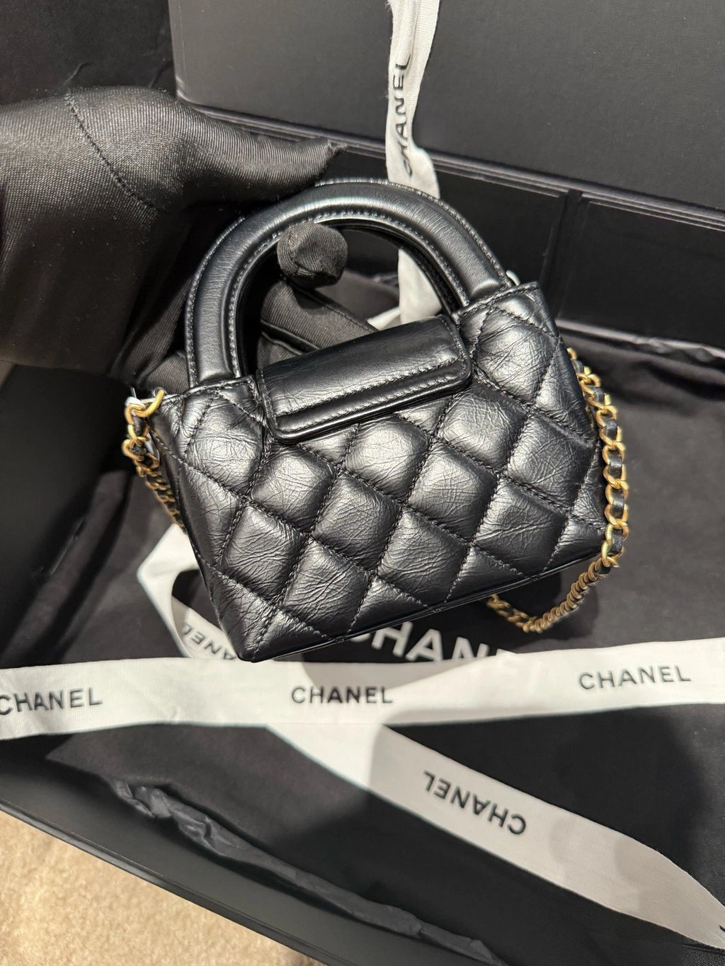 CHANEL Black Gold Ultra Mini Kelly Top Handle Bag For Women