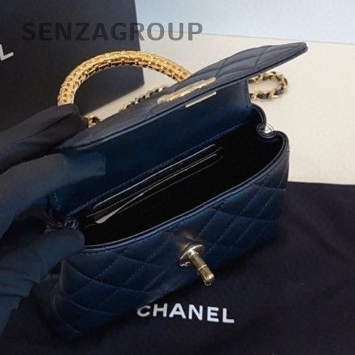 Chanel 25A Cocohandle Mini Calfskin Chain Top Handle Bag Crossbody Black  Women