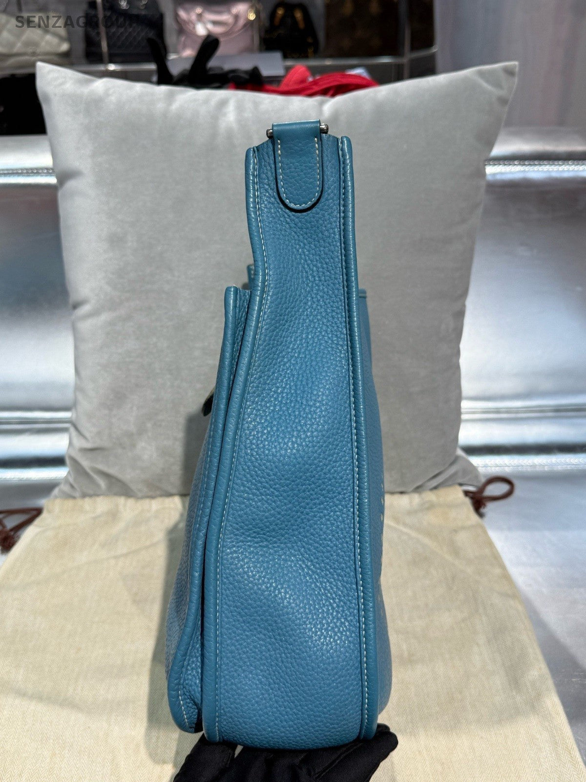 HERMES Evelyne33 Shoulder Bag Crossbody Blue Silver Used Women Classic