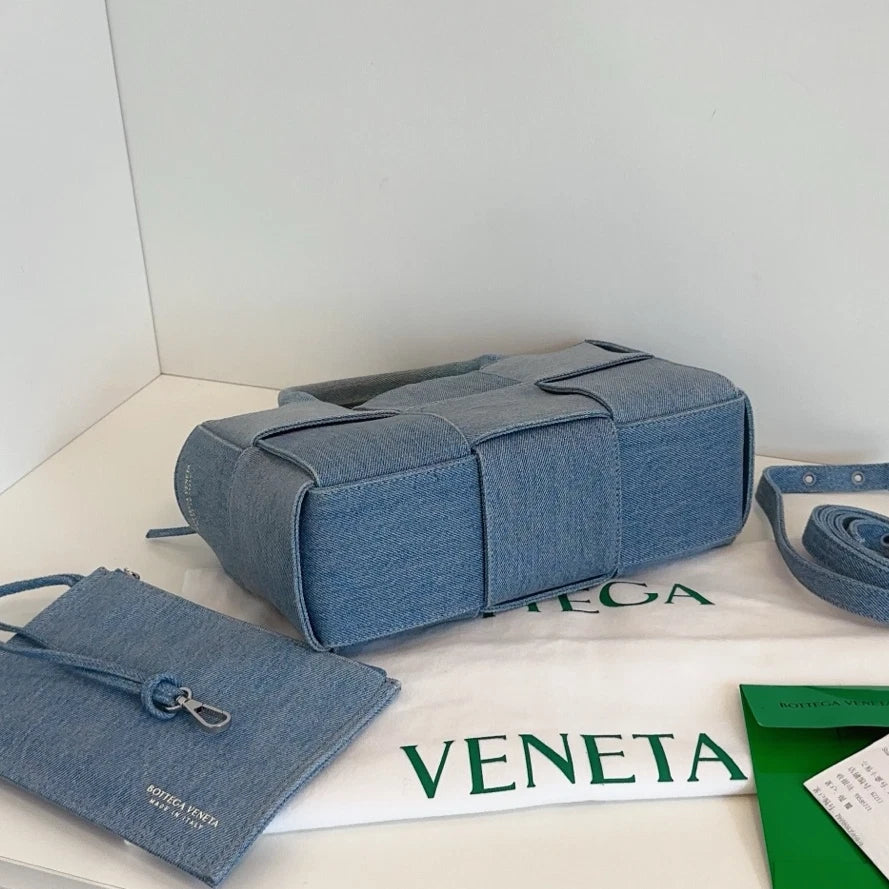 Bottega Veneta Arco Tote Denim Cassette Top Handle Crossbody Blue Women Classic