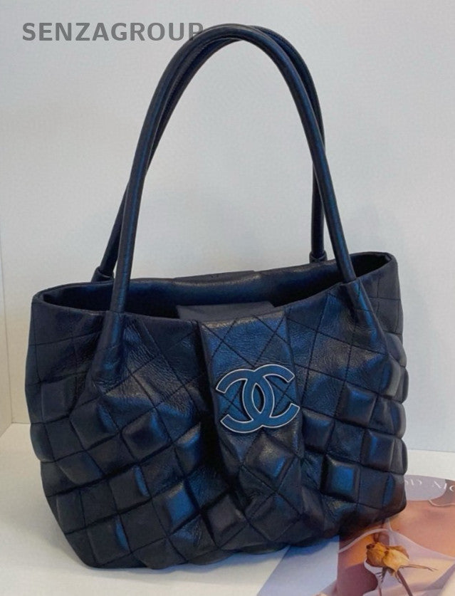 CHANEL Puffer CC Logo Top Handle Handbag Black Silver Women Shoulde bag