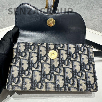 Dior Saddle Oblique Monogram Waist Bag Black Gold Classic Fashion Women