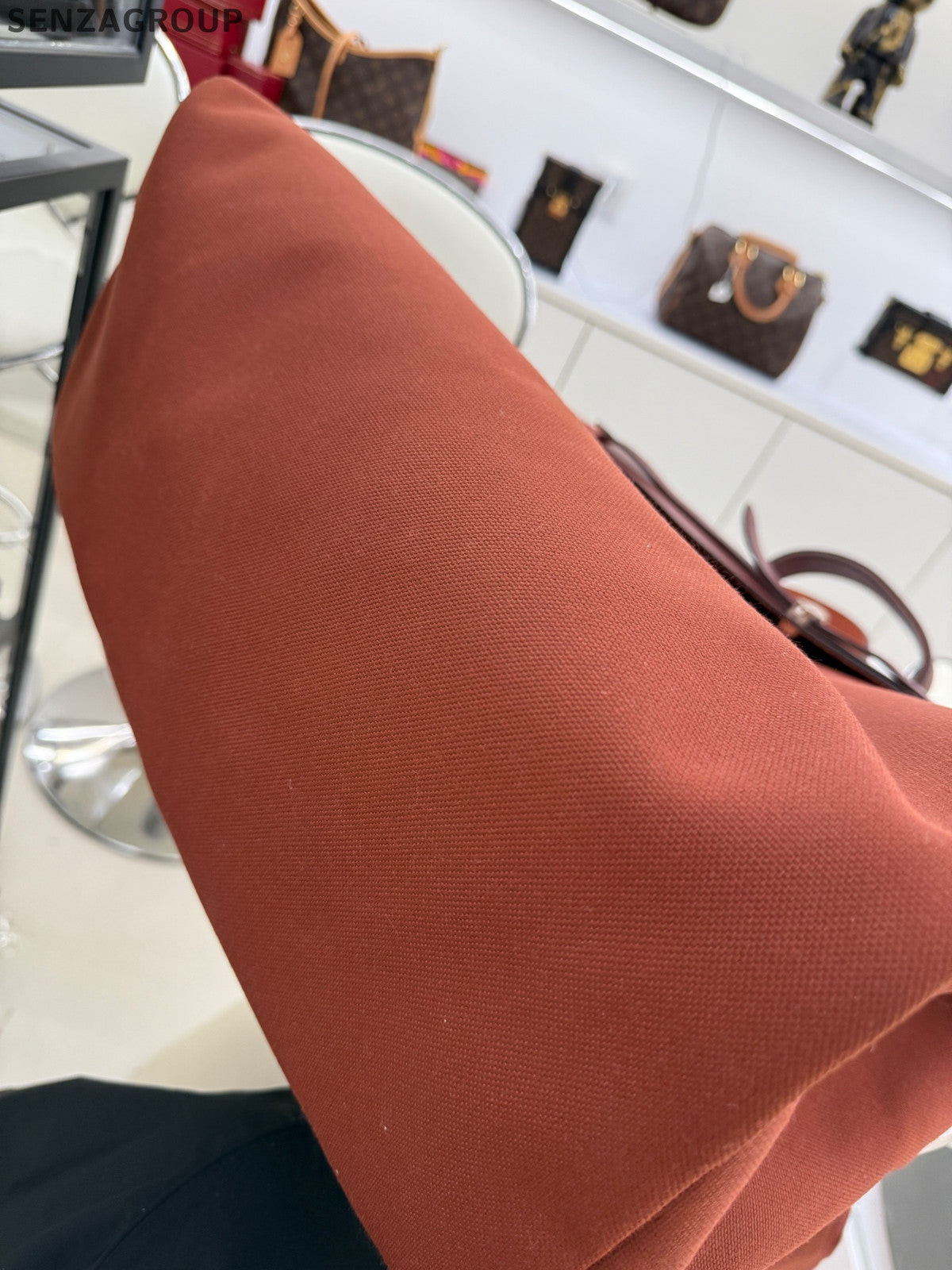 Hermès Herbag 50 Canvas Brick Red Silver Hardware Tote Shoulder Bag Women