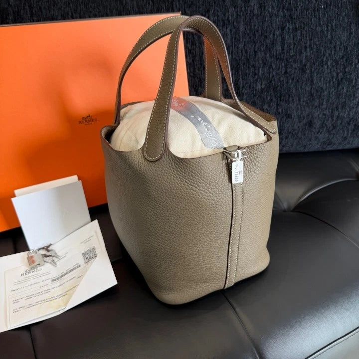 Hermes Picotin22 Bucket Top Handle Bag Gray Silver Used Women Classic D