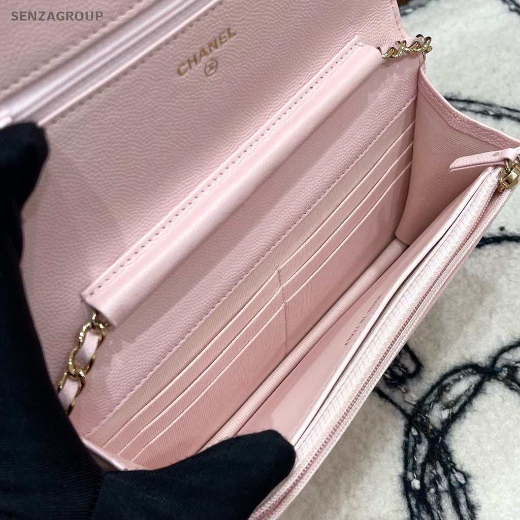 Chanel 22S WOC Calfskin Chain Shoulder Bag Crossbody Pink Gold Women