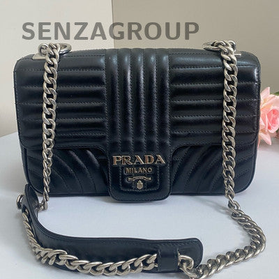 Prada Black Silver Chain Shoulder Crossbody Bag Classic Women's