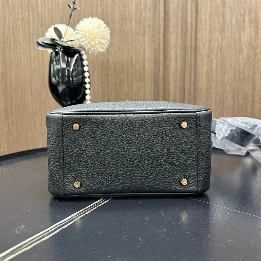 Hermes Mini Lindy Black Gold Togo Leather Top Handle Bag For Women