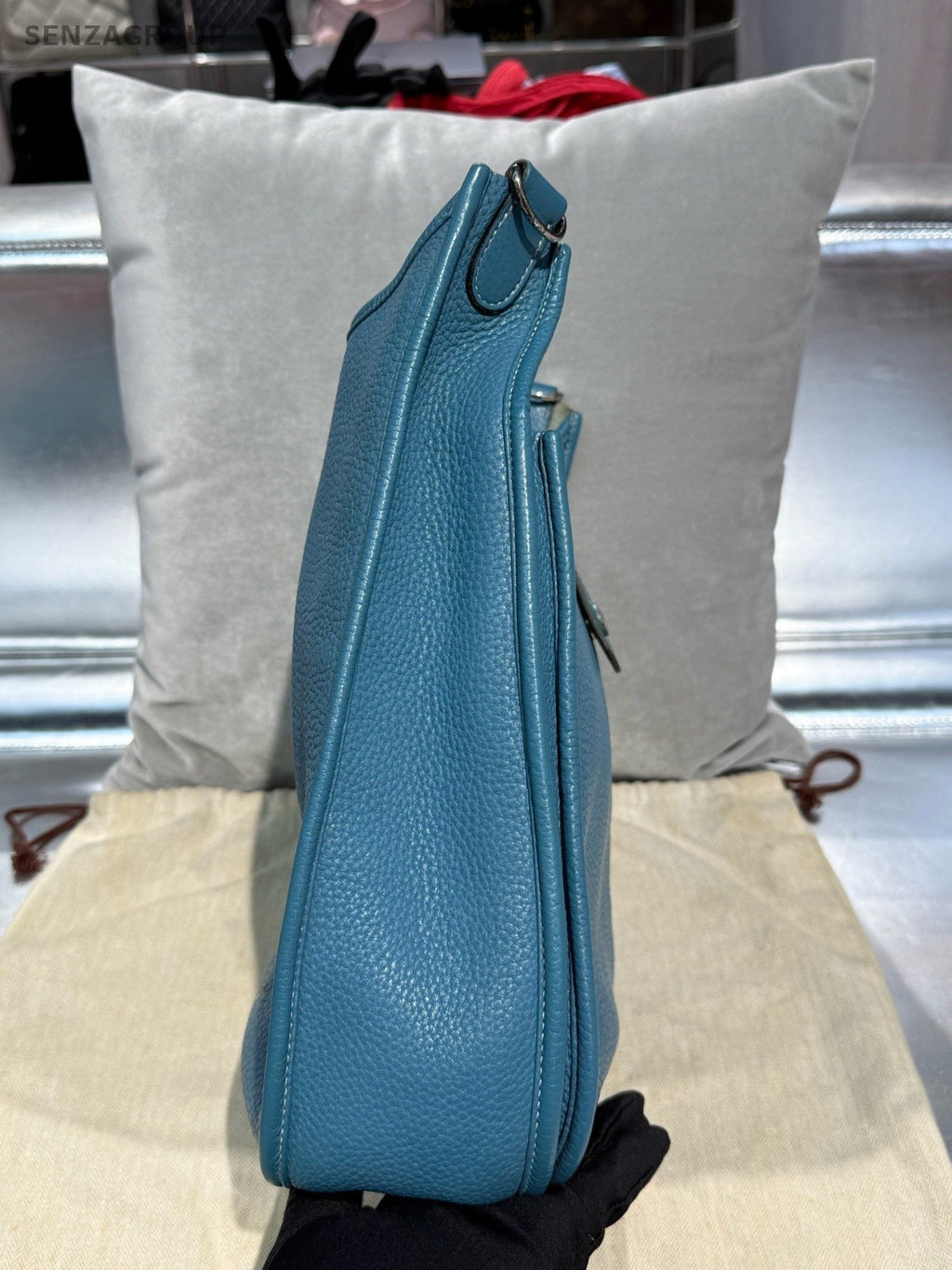 HERMES Evelyne33 Shoulder Bag Crossbody Blue Silver Used Women Classic