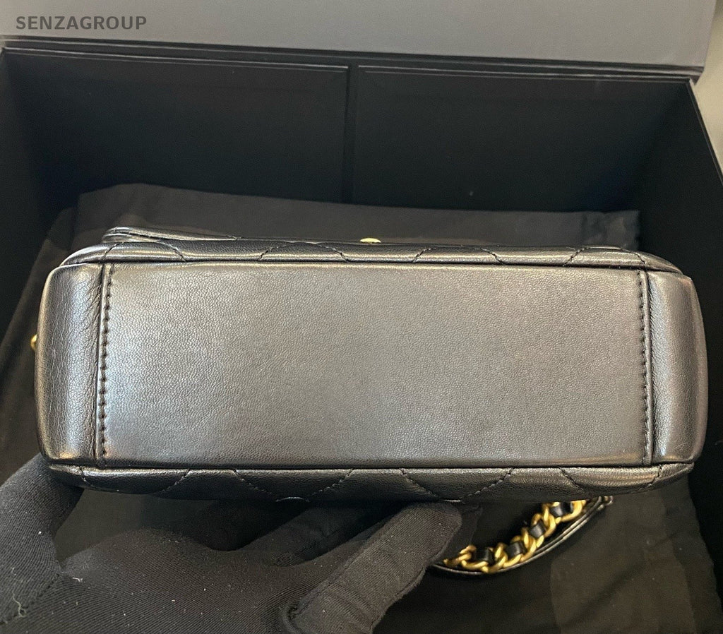 Chanel Diamond Chain Top Handle Shoulder Crossbody Black Gold Women Classic