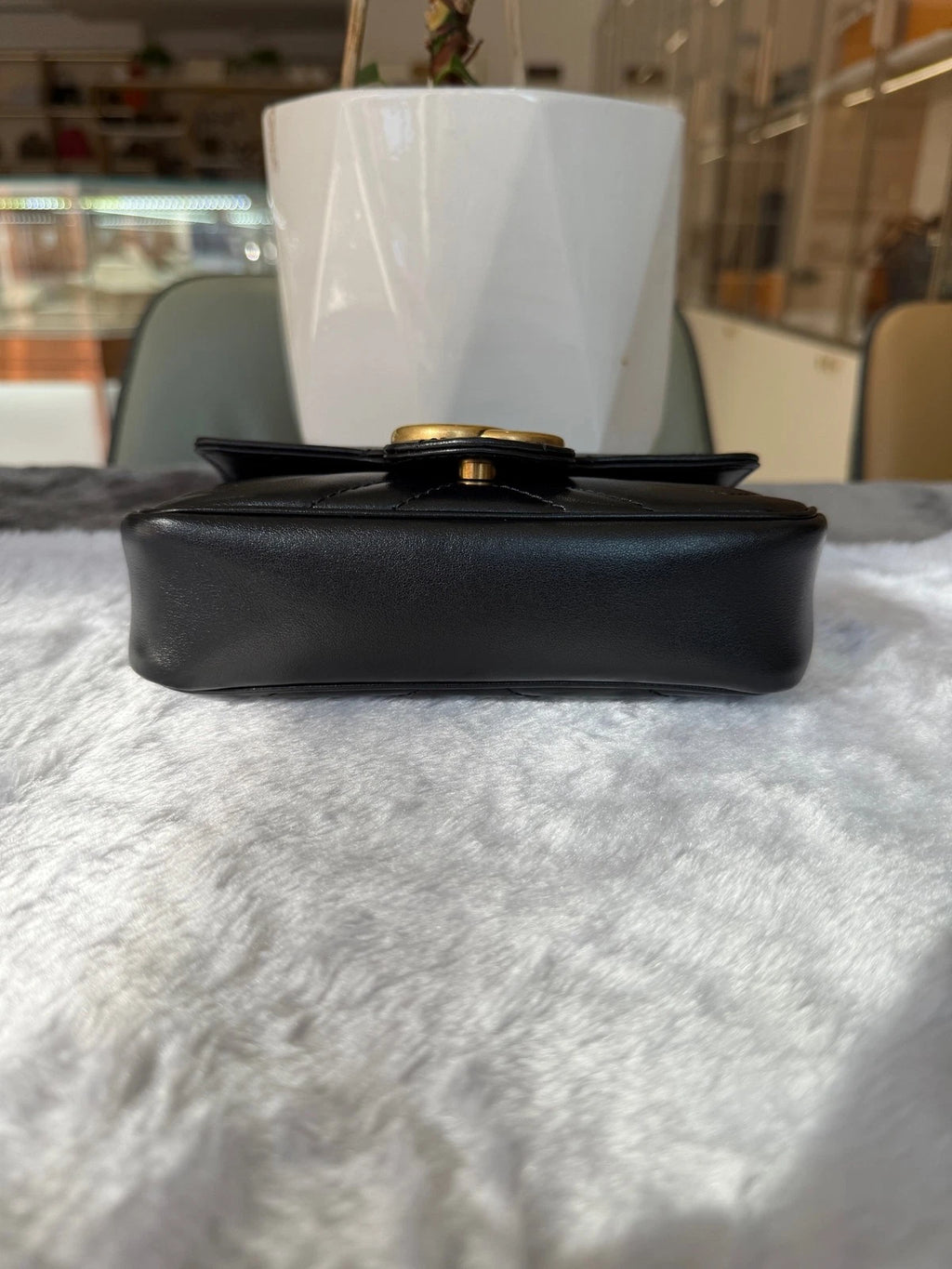 GUCCI Black Gold Marmont Mini Crossbody Bag For Women