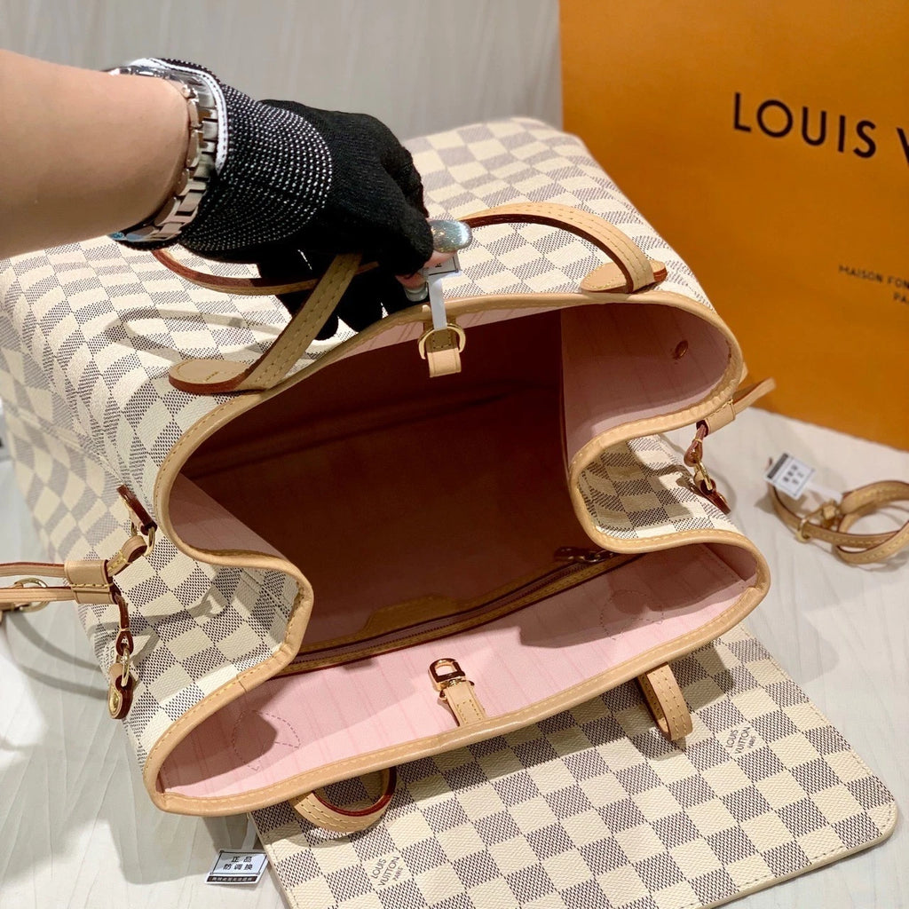 Louis Vuitton Neverfull White Canvas Tote Bag For Women