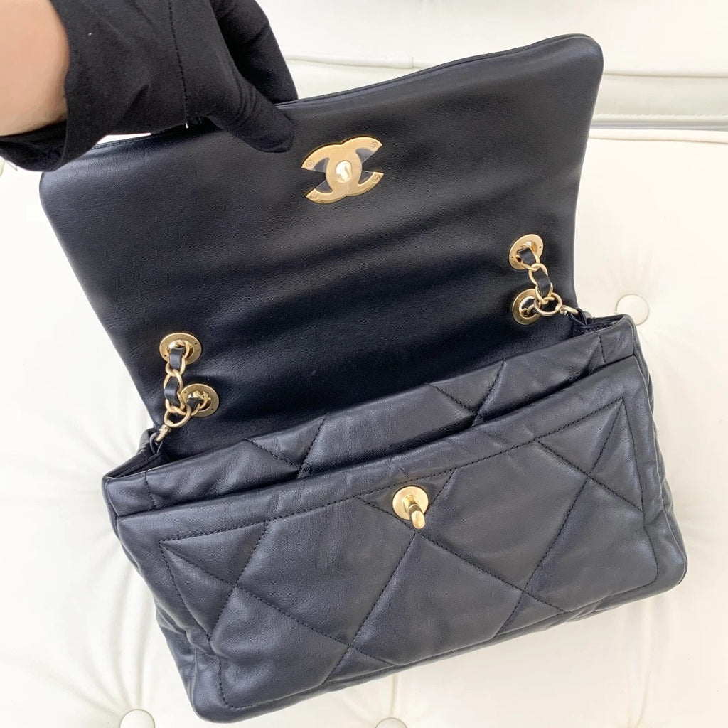 Chanel Lambskin PM Chain Shoulder Crossbody Bag Black Gold Women S