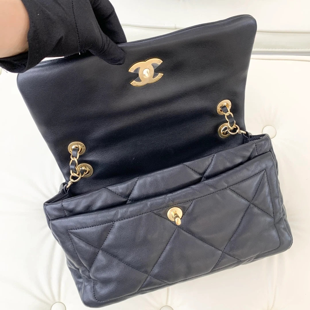 Chanel Lambskin PM Chain Shoulder Crossbody Bag Black Gold Women S